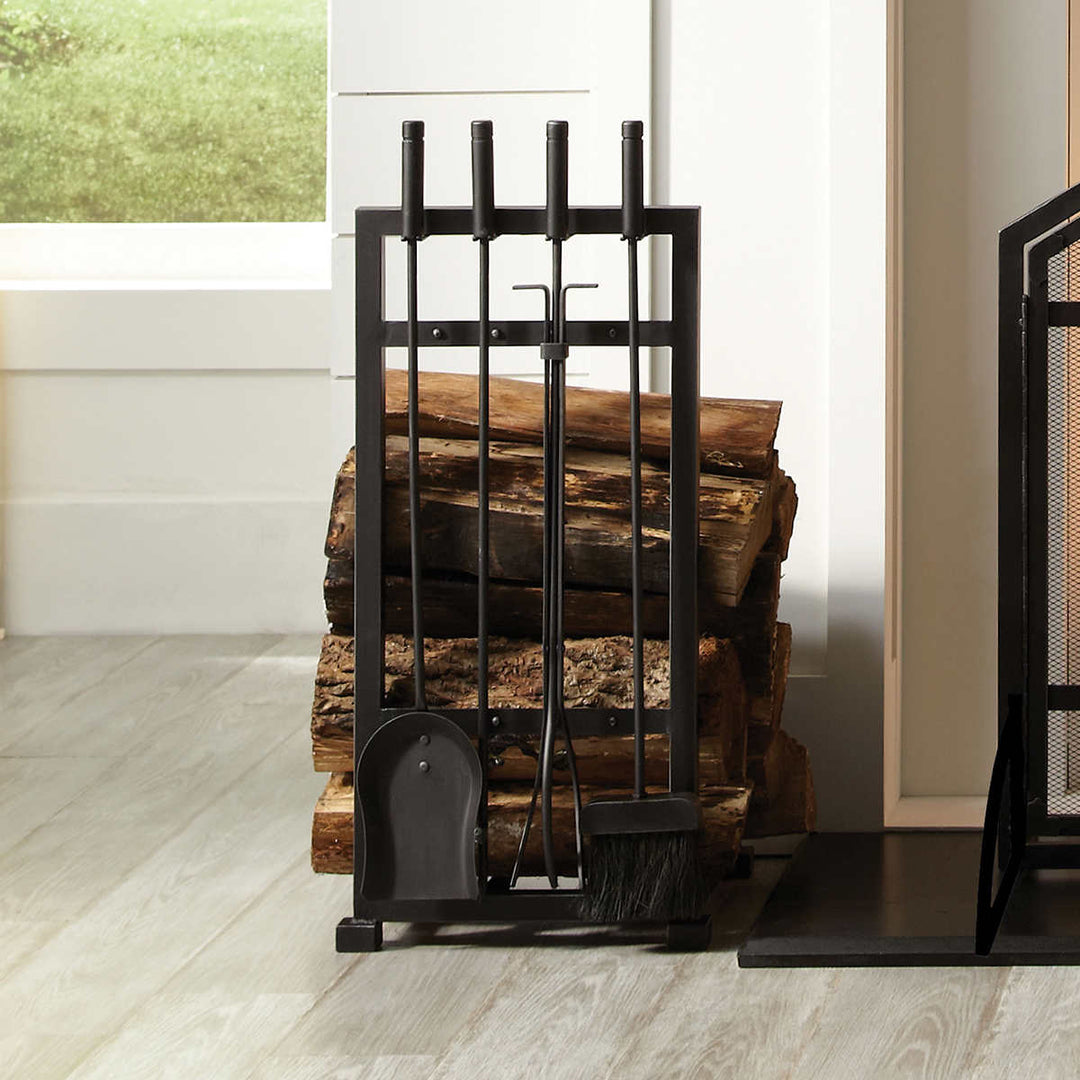 Pleasant Hearth – Porte-bûches Harper avec ustensiles de foyer