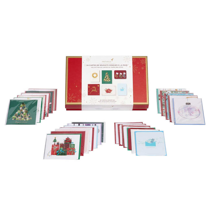 Papyrus Hand-Crafted Greeting Cards with Keepsake Box - Holiday Card Collection - 24-Pack