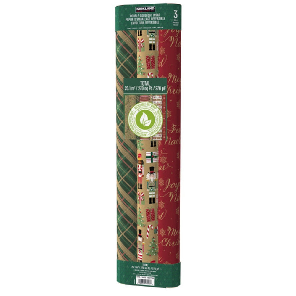 Kirkland signature - Lot de 3 emballages cadeaux double face
