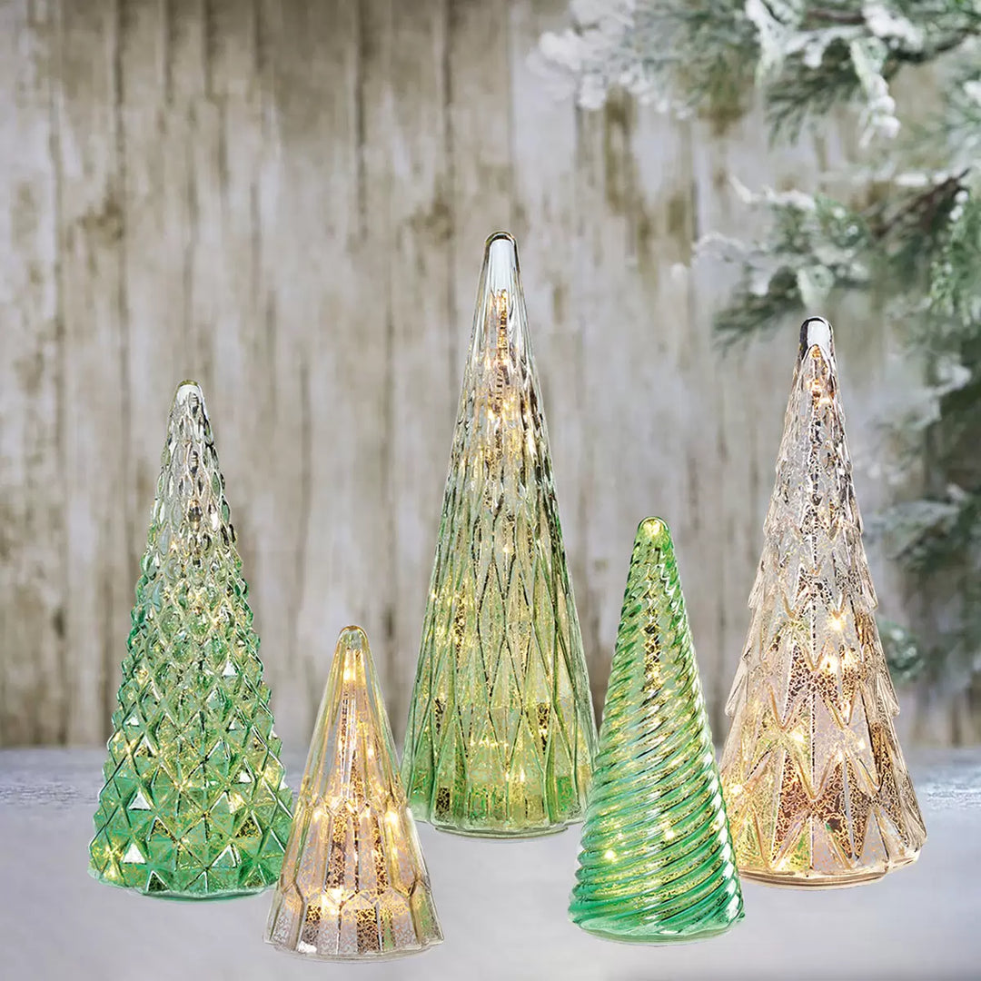 5 Christmas Trees with Green LED Lights