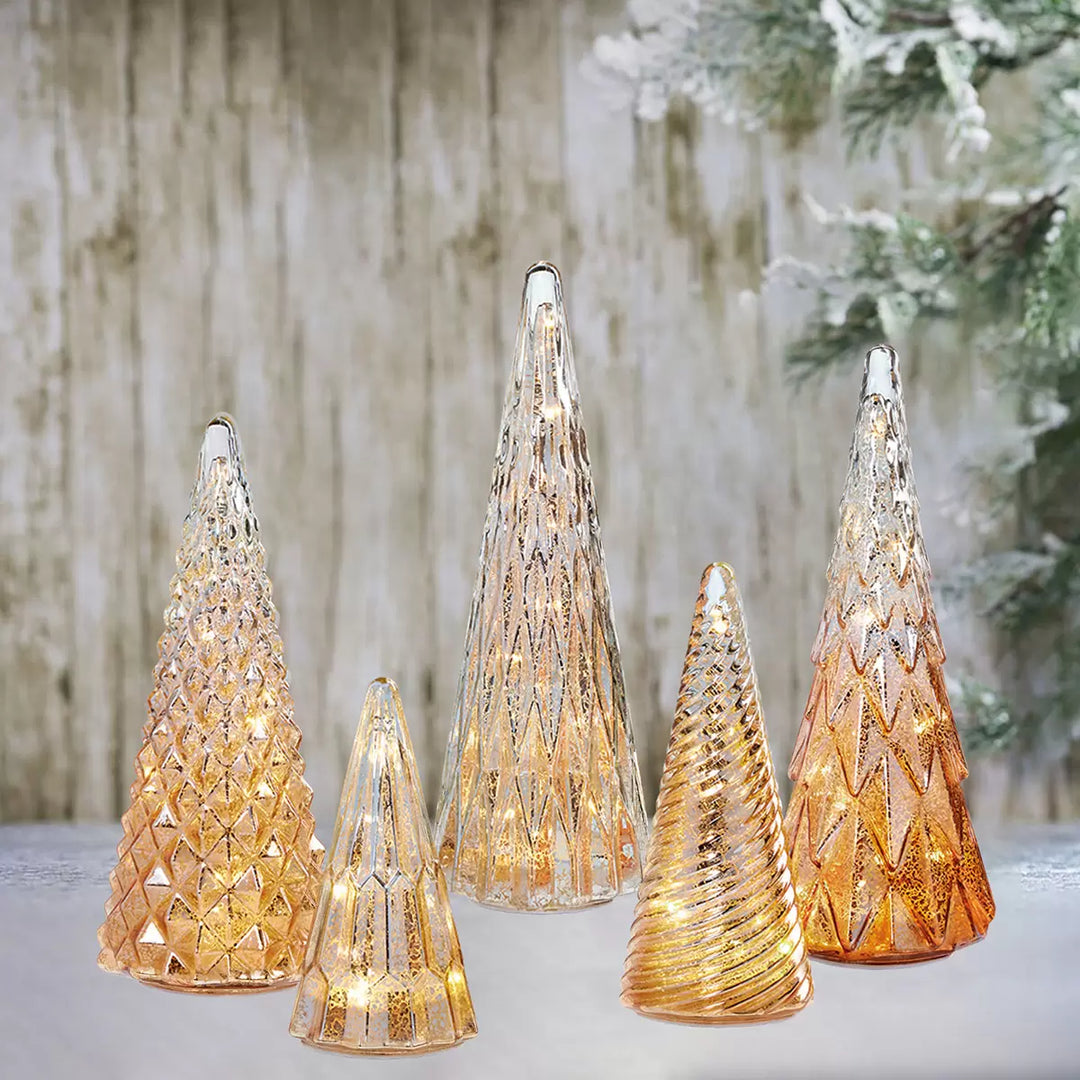 5 Christmas Trees with Green LED Lights