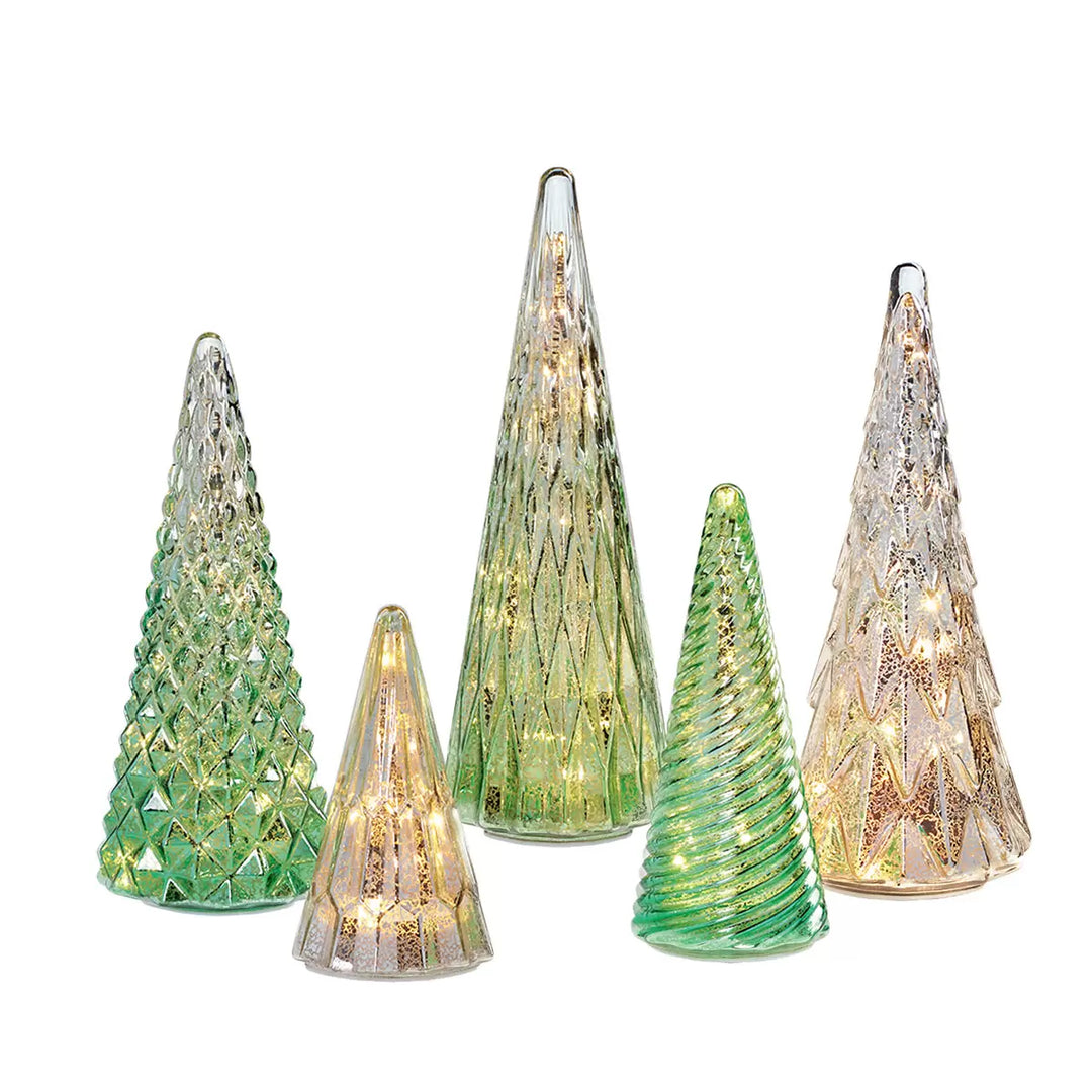 5 Christmas Trees with Green LED Lights