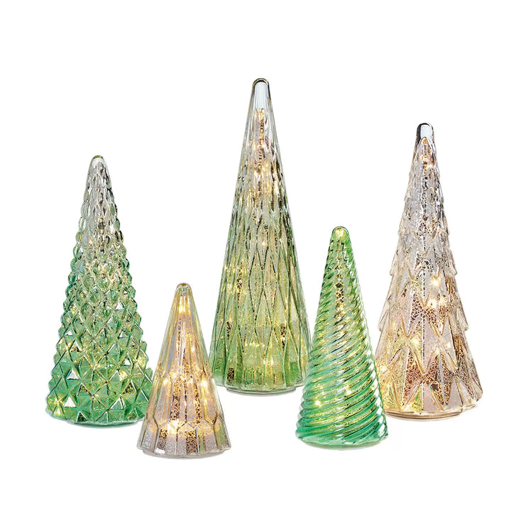 5 Christmas Trees with Green LED Lights