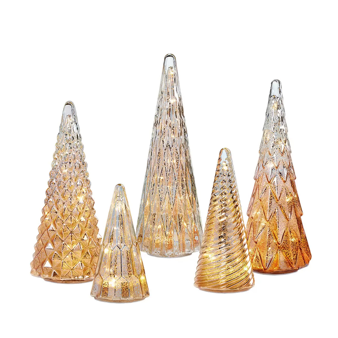 5 Christmas Trees with Green LED Lights