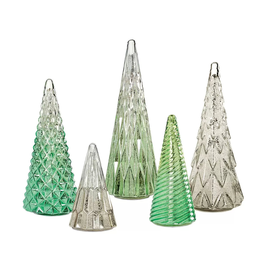 5 Christmas Trees with Green LED Lights