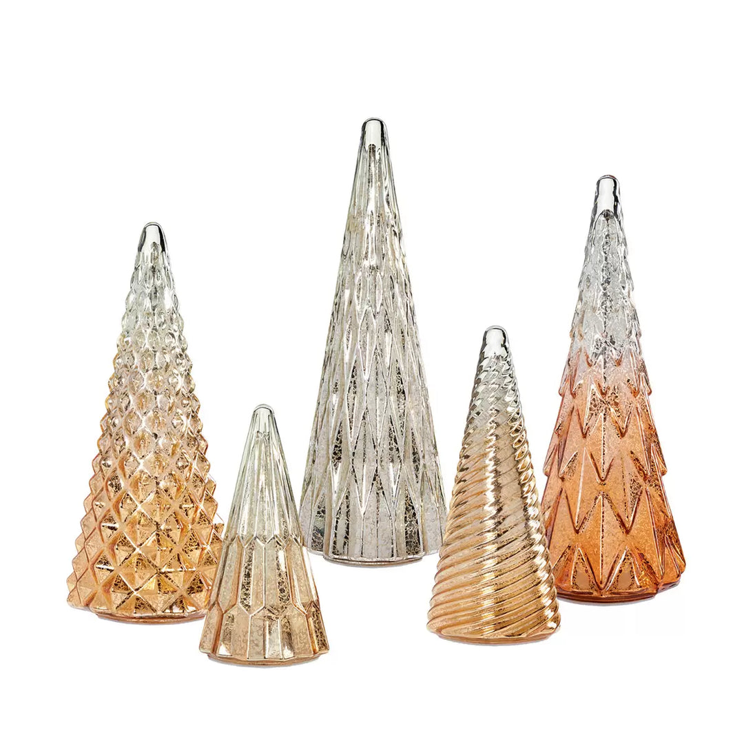 5 Christmas Trees with Green LED Lights