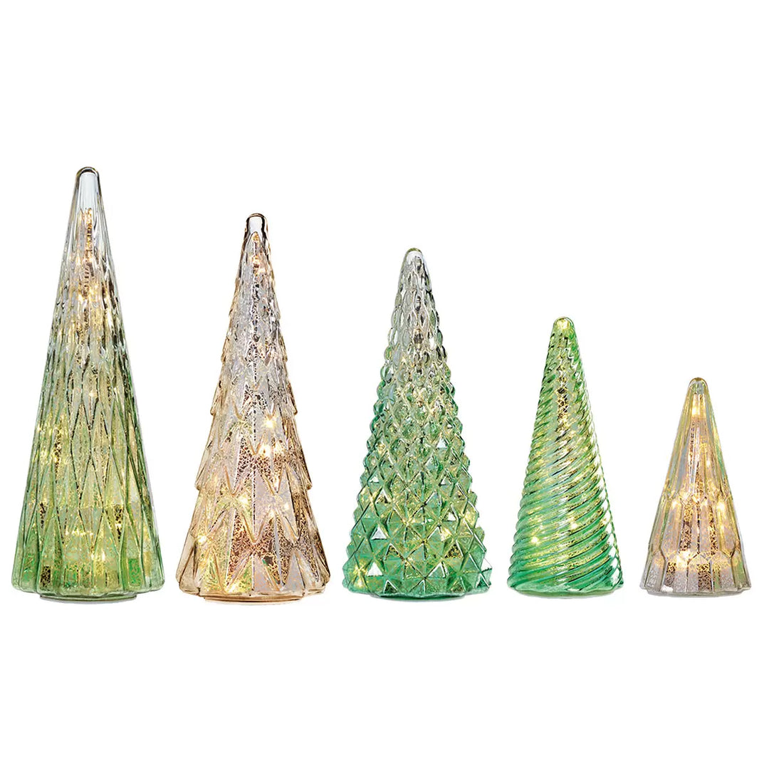 5 Christmas Trees with Green LED Lights