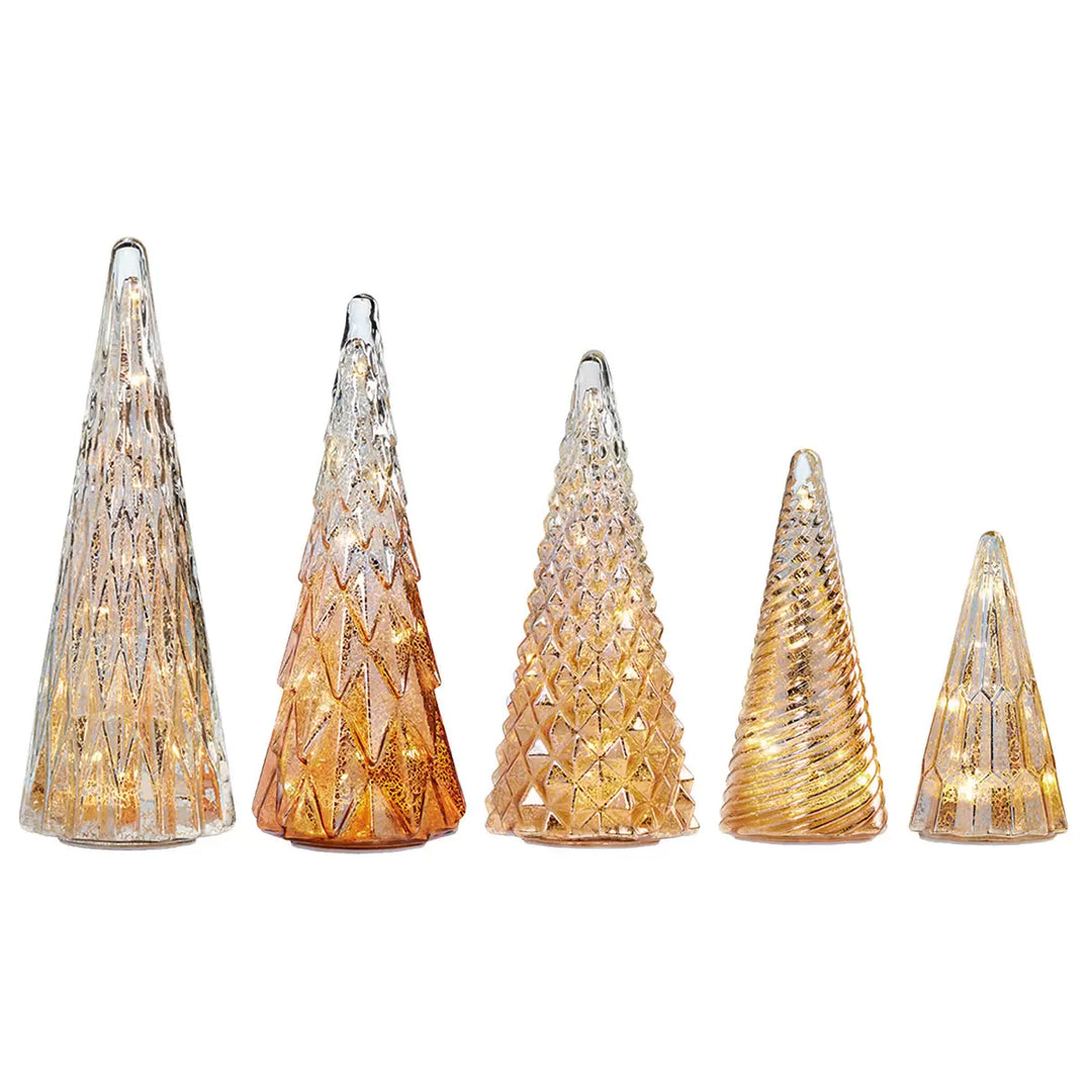 5 Christmas Trees with Green LED Lights