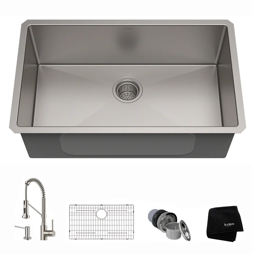 Kraus - Évier encastré de 30 po avec robinet et accessoires