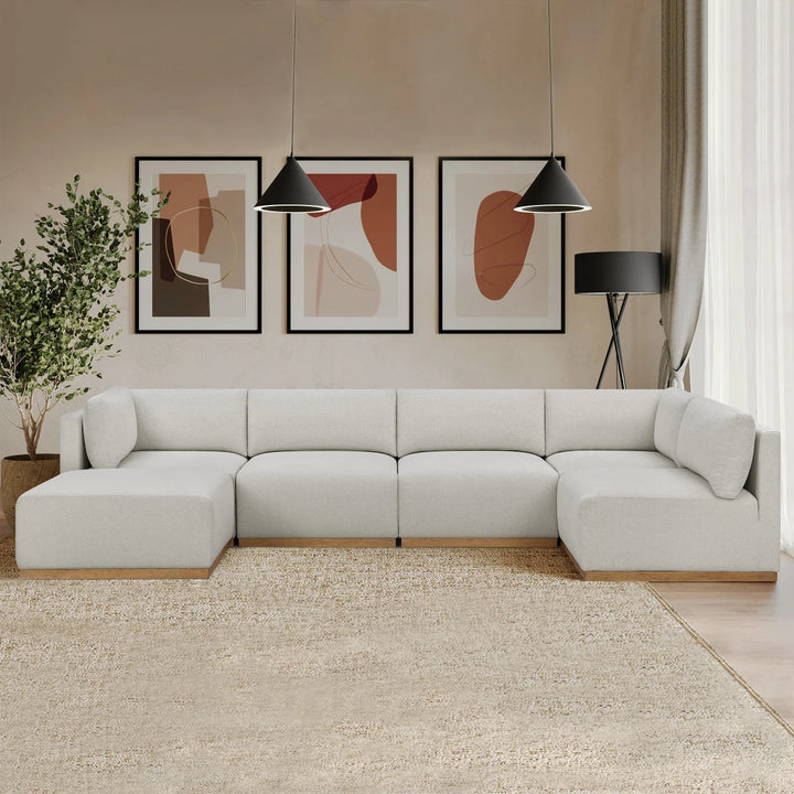 Henredon - Sectionnel 6 pièces en tissu avec pouf