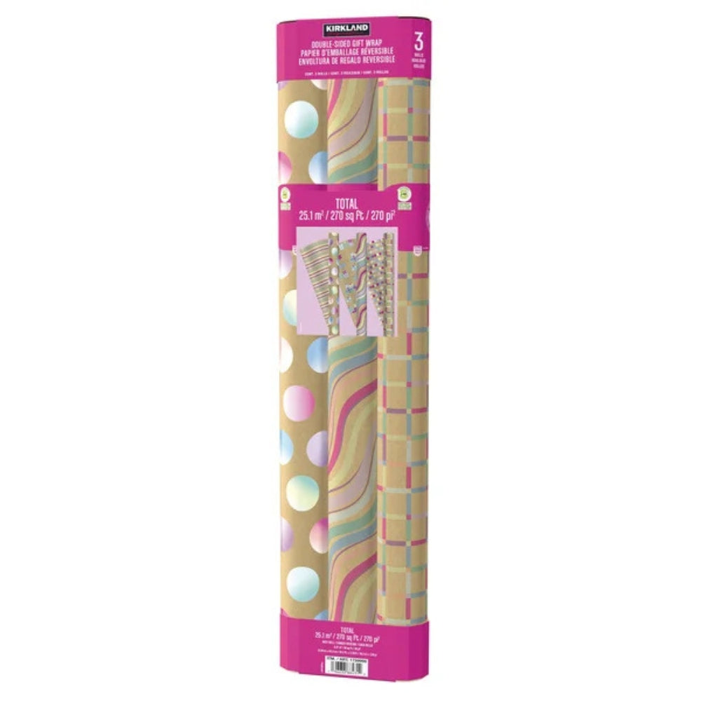Kirkland signature - Lot de 3 emballages cadeaux double face