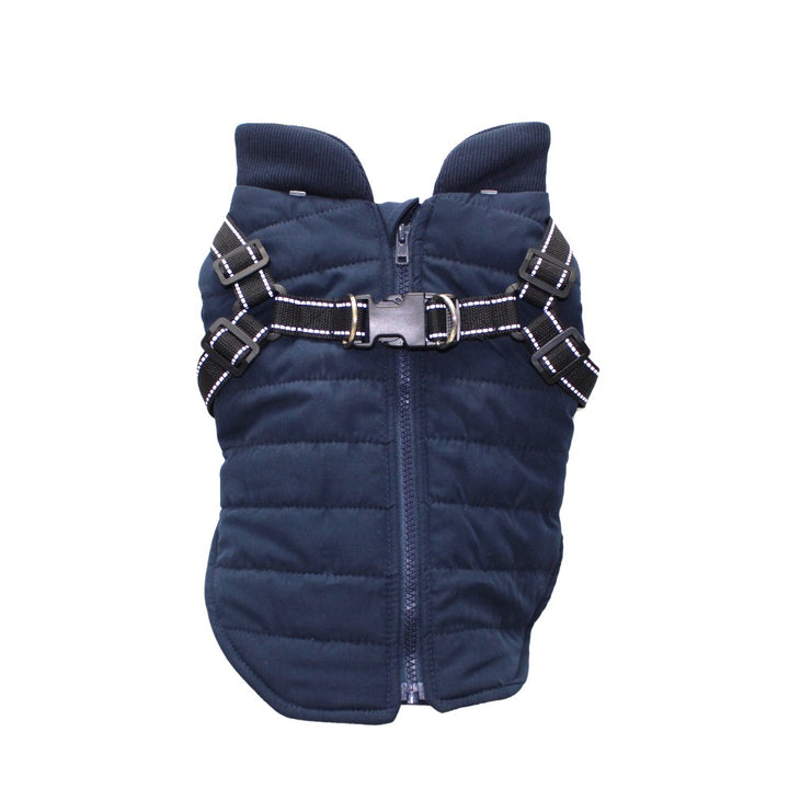 Silver Paw Quilted Dog Jacket With Built-In Harness