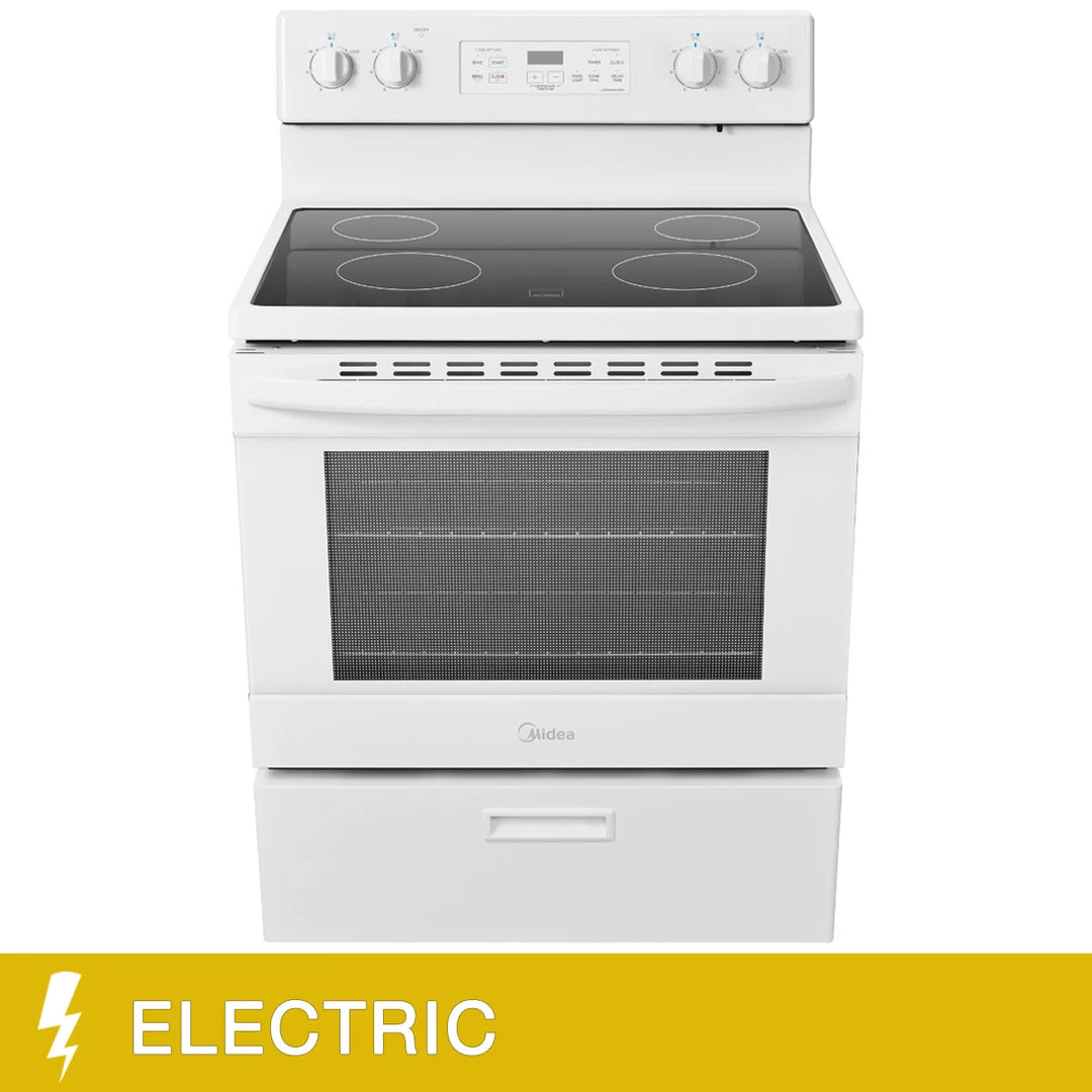 Midea - Cuisinière autoportante à surface de cuisson lisse de 30 po et 5,1 pi³