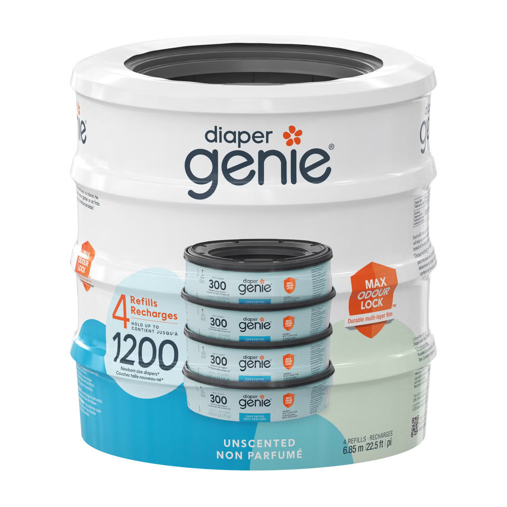 Genie - Recharges rondes Diaper sans parfum, paquet de 4