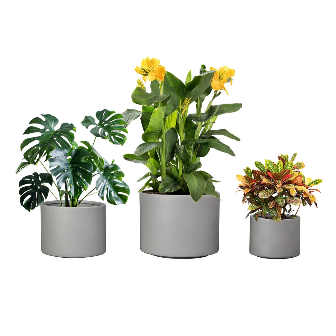 CMS - Jardinières rondes en céramique pour l’intérieur et l’extérieur, ensemble de 3