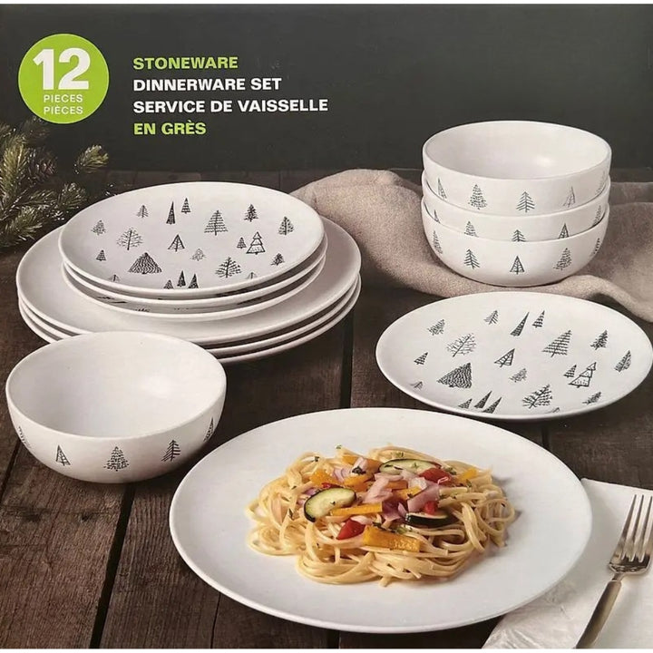 Evergreen 12-Piece Stoneware Dinnerware Set