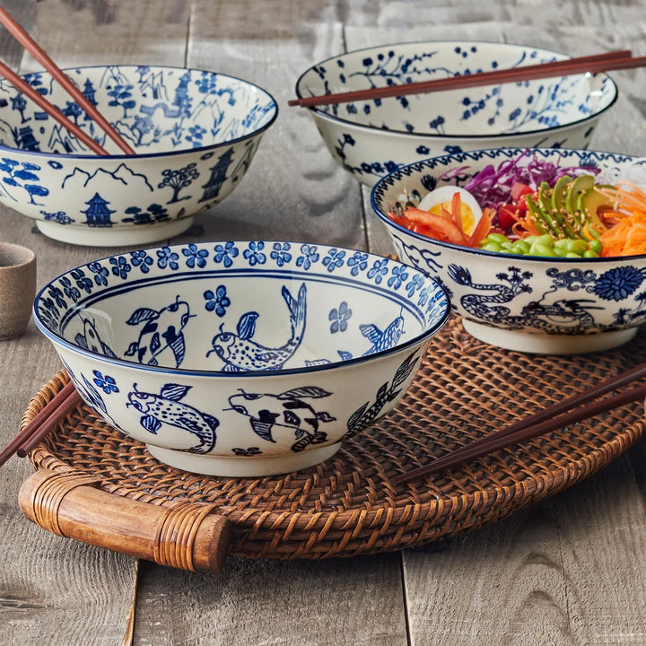 Maison Neuve 8-Piece Porcelain Bowl Set with Chopsticks
