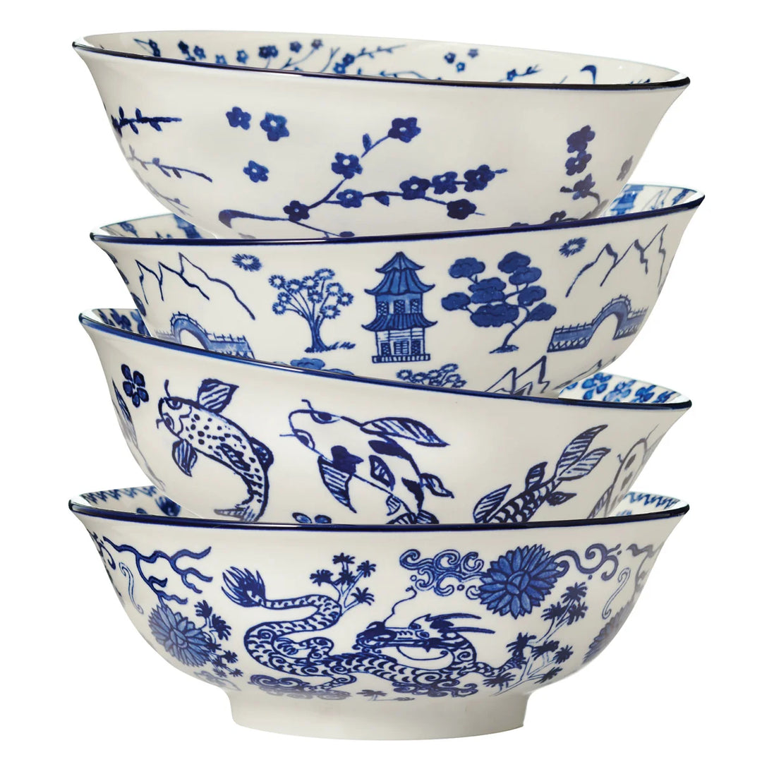 Maison Neuve 8-Piece Porcelain Bowl Set with Chopsticks