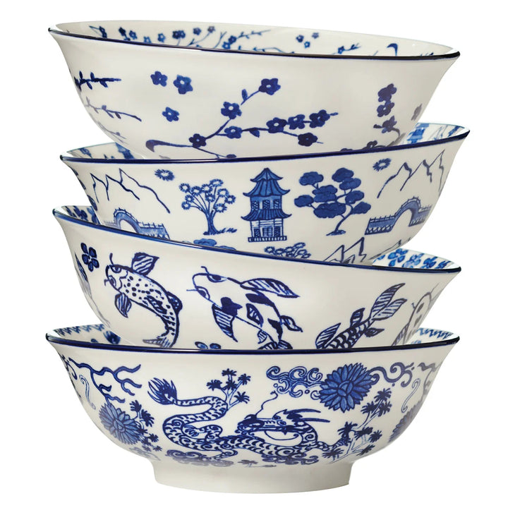 Maison Neuve 8-Piece Porcelain Bowl Set with Chopsticks