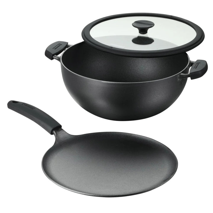 Tramontina - Deep Kadai and flat Tawa cast iron, 3 pieces