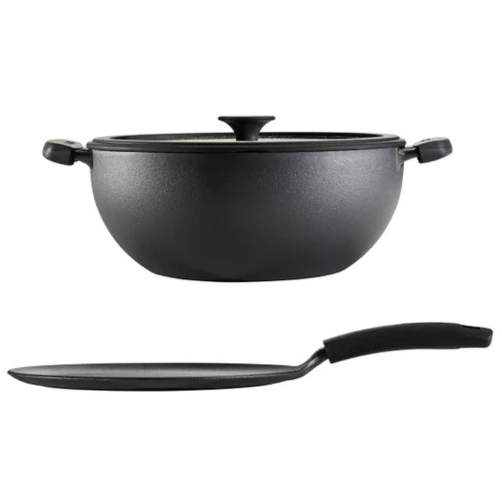 Tramontina - Deep Kadai and flat Tawa cast iron, 3 pieces