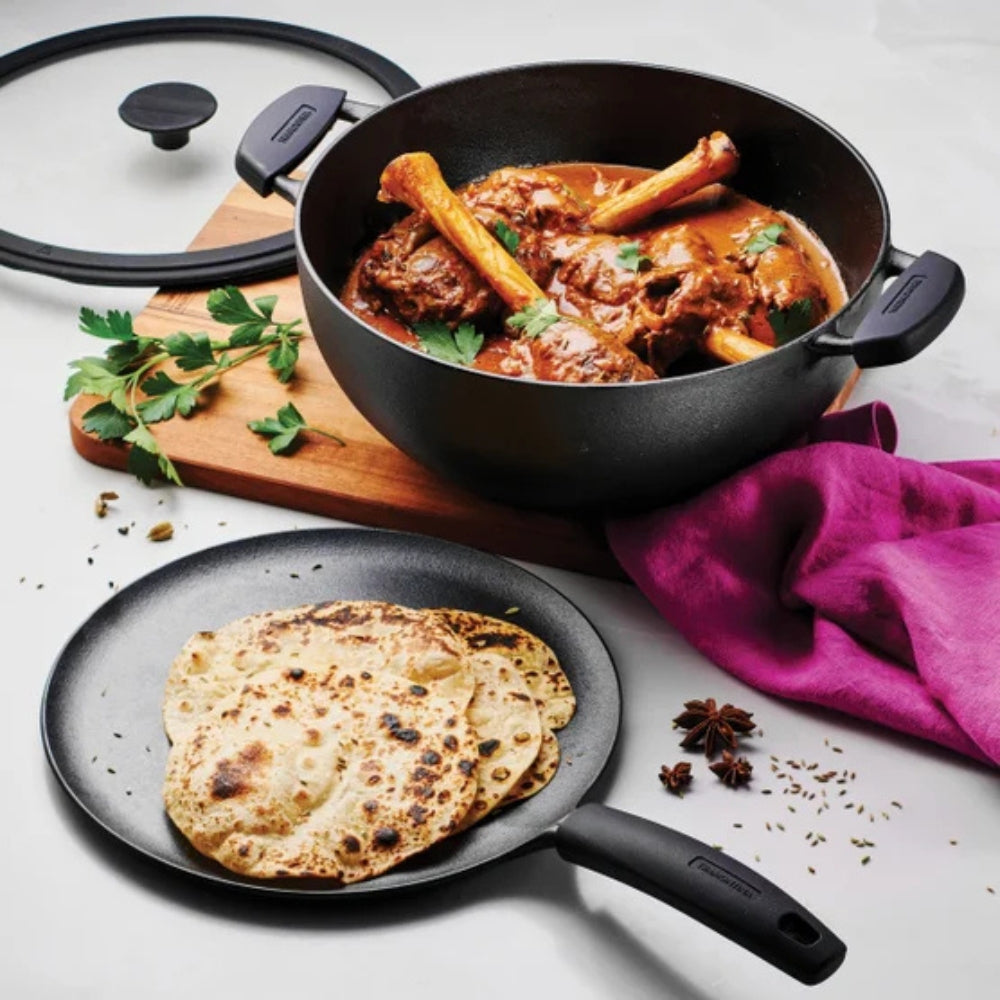 Tramontina - Deep Kadai and flat Tawa cast iron, 3 pieces