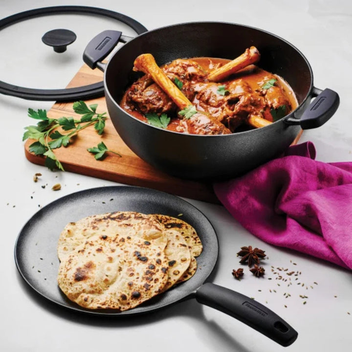 Tramontina - Deep Kadai and flat Tawa cast iron, 3 pieces