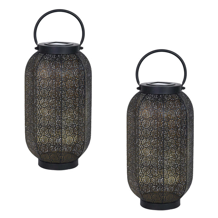 2 lanternes en métal de motifs mandala filigranes, à DEL par énergie solaire