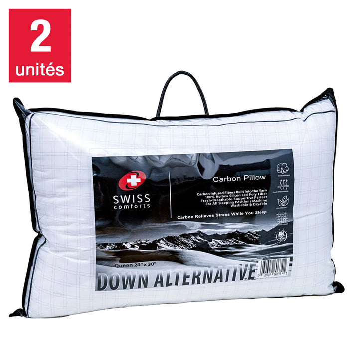Swiss Comforts – Ensemble de 2 oreillers en duvet alternatif avec carbone