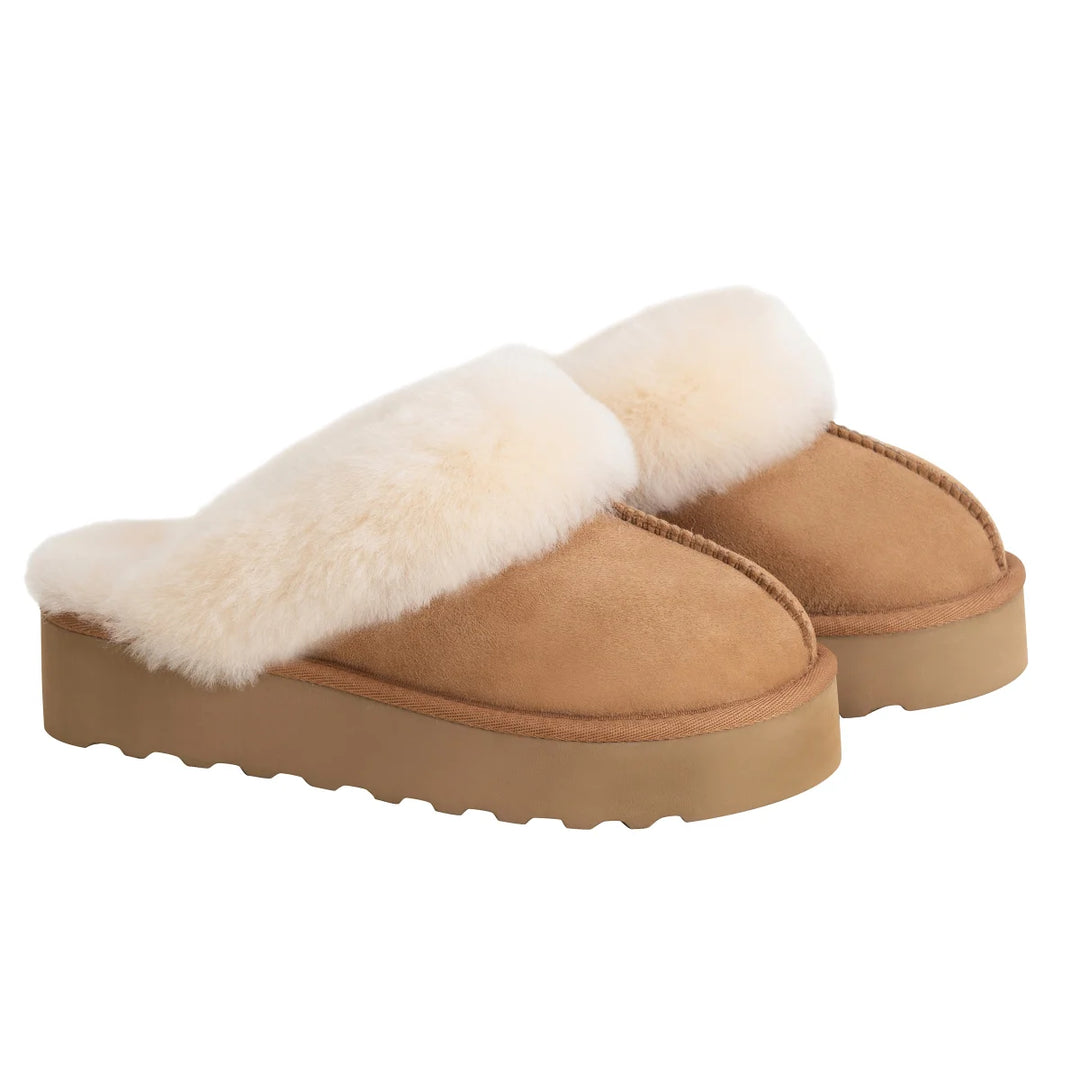 Kirkland Signature - Pantoufles plateforme en peau de mouton